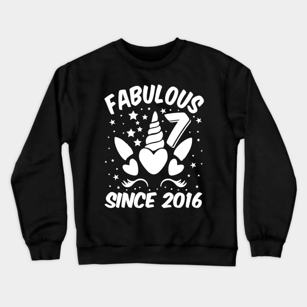 Fabulous 7 Since 2016 Unicorn Birthday Crewneck Sweatshirt by busines_night